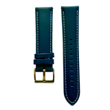 Pink blue leather watch band with quick release bars, front view