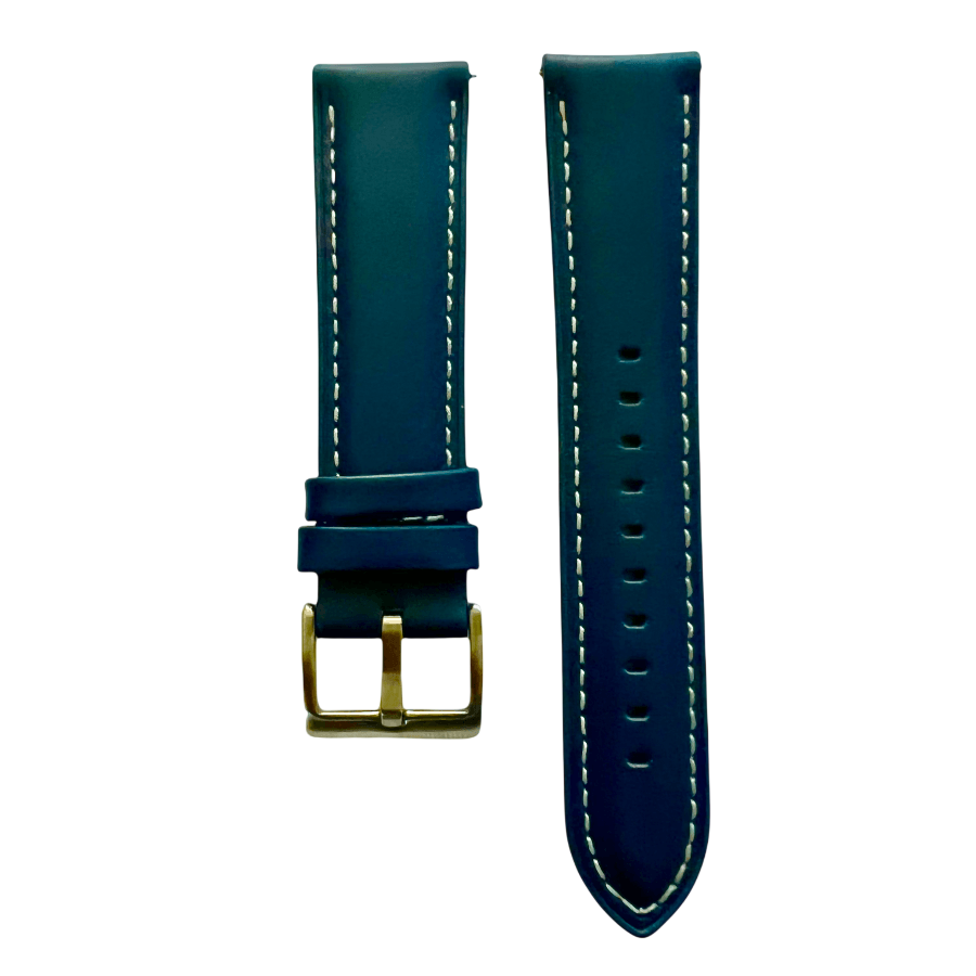 Pink blue leather watch band with quick release bars, front view