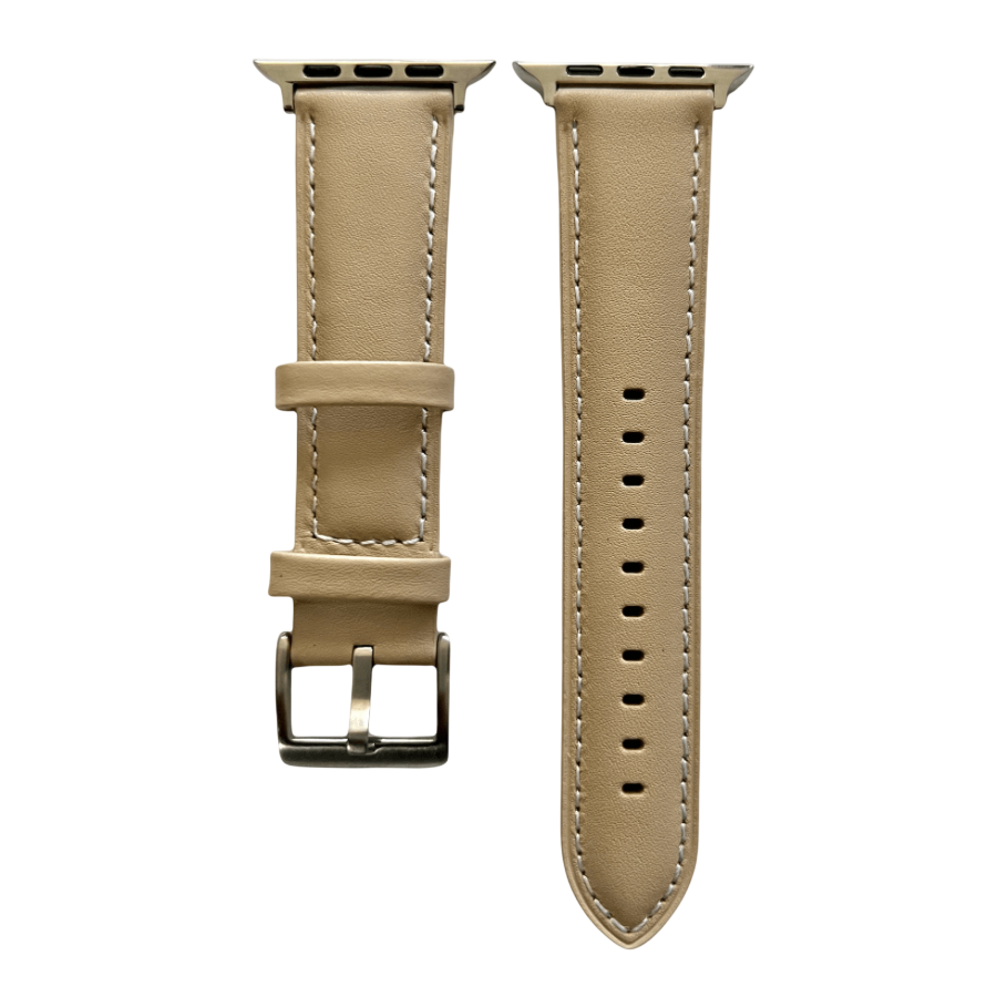 Pink gray padded leather Apple Watch band, two-piece strap with buckle and holes