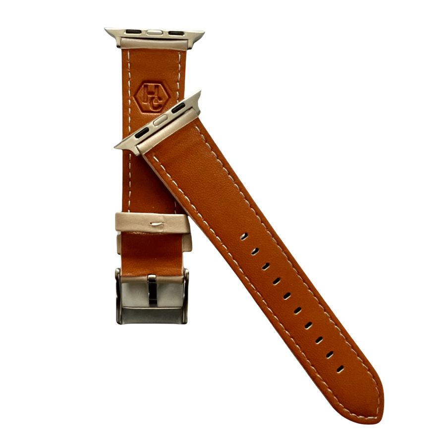 Pink gray padded leather Apple Watch band, compatible with all Apple Watch models
