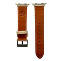 Pink gray padded leather Apple Watch band, side view with stainless steel lugs