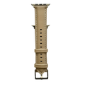 Pink gray padded leather Apple Watch band, connector and stitching detail