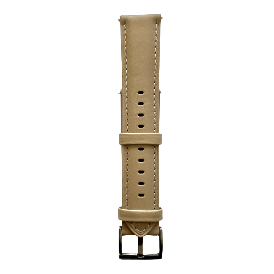 Pink grey leather watch band with quick release bars, quick release buckle detail