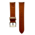 Pink grey leather watch band with quick release bars, close-up detail