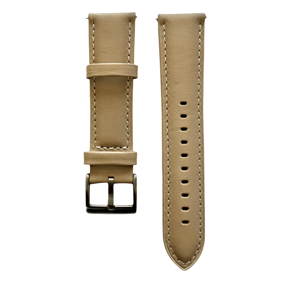 Pink grey leather watch band with quick release bars, front view