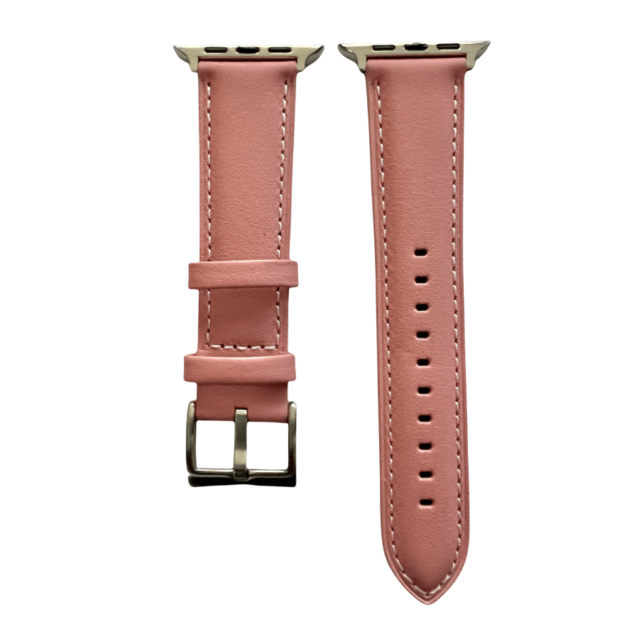 Pink padded leather Apple Watch band, two-piece strap with buckle and holes