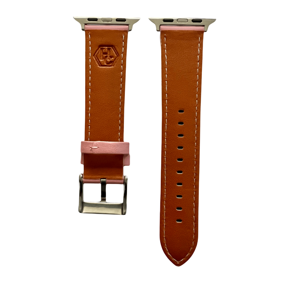 Pink padded leather Apple Watch band, compatible with all Apple Watch models