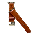 Pink padded leather Apple Watch band, side view with stainless steel lugs