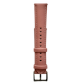 Pink leather watch band with quick release bars, quick release buckle detail