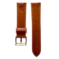 Pink leather watch band with quick release bars, close-up detail