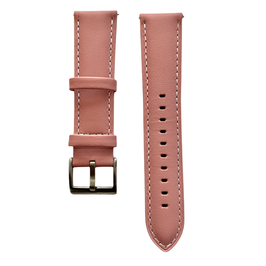 Pink leather watch band with quick release bars, front view