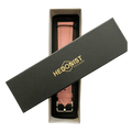 Pink leather watch band with quick release bars, side view
