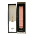 Pink leather watch band with quick release bars, texture close-up