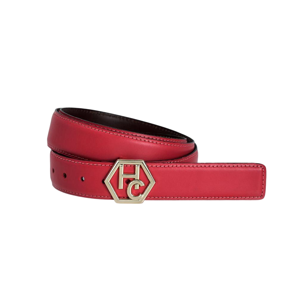 Women's reversible design leather belt - pink-red - Hedonist Chicago - premium women's leather accessory (1.3", reversible with black)