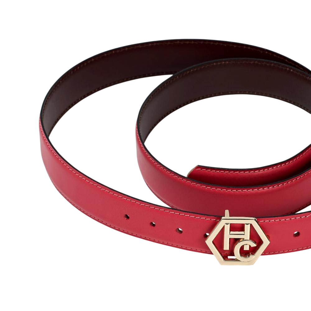 Edge stitching detail on women's reversible design leather belt - pink-red - Hedonist Chicago (1.3", reversible with black)