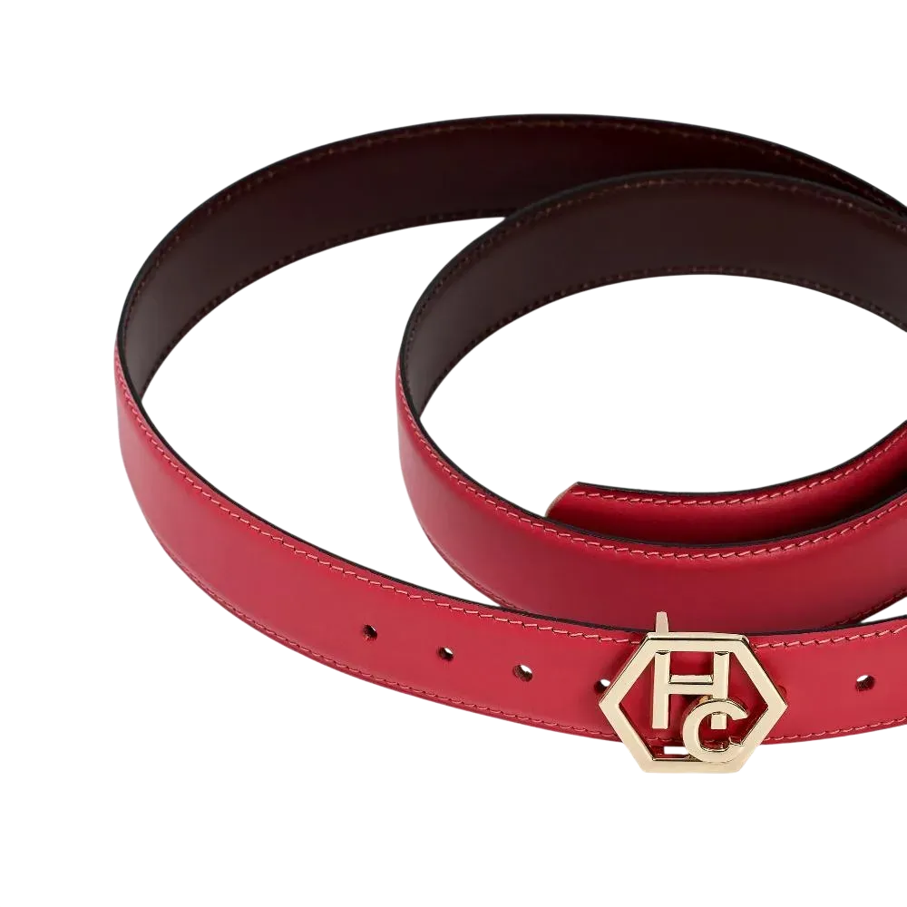 Edge finish detail on women's reversible design leather belt - pink-red - Hedonist Chicago (1.3", reversible with black)