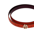 Buckle close-up on women's reversible design leather belt - pink-red - Hedonist Chicago (1", reversible with black)