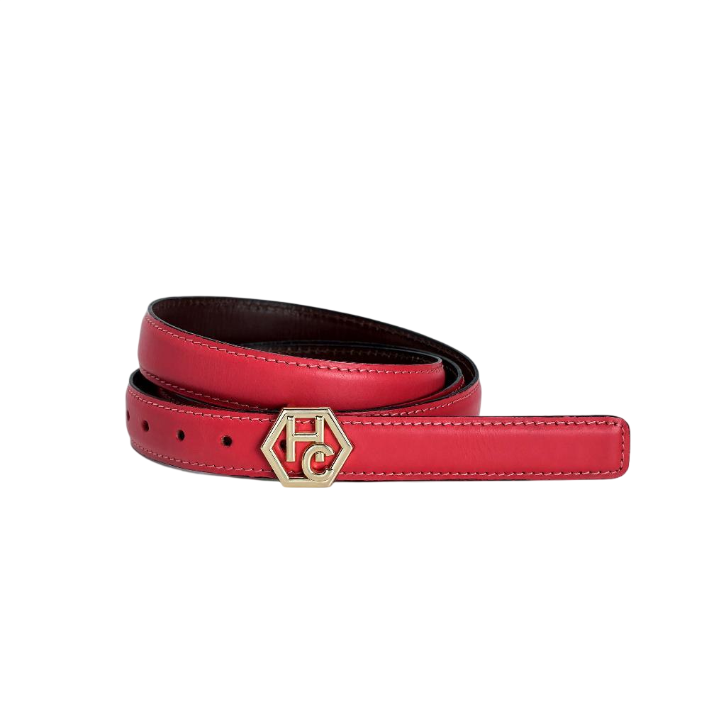 Women's reversible design leather belt - pink-red - Hedonist Chicago - premium women's leather accessory (1", reversible with black)