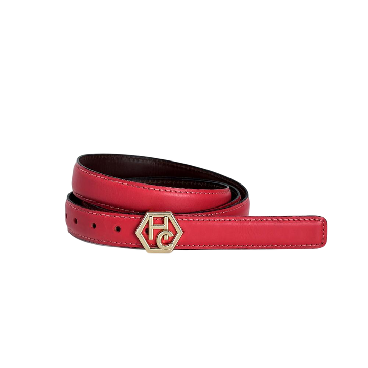 Women's reversible design leather belt - pink-red - Hedonist Chicago - premium women's leather accessory (1", reversible with black)