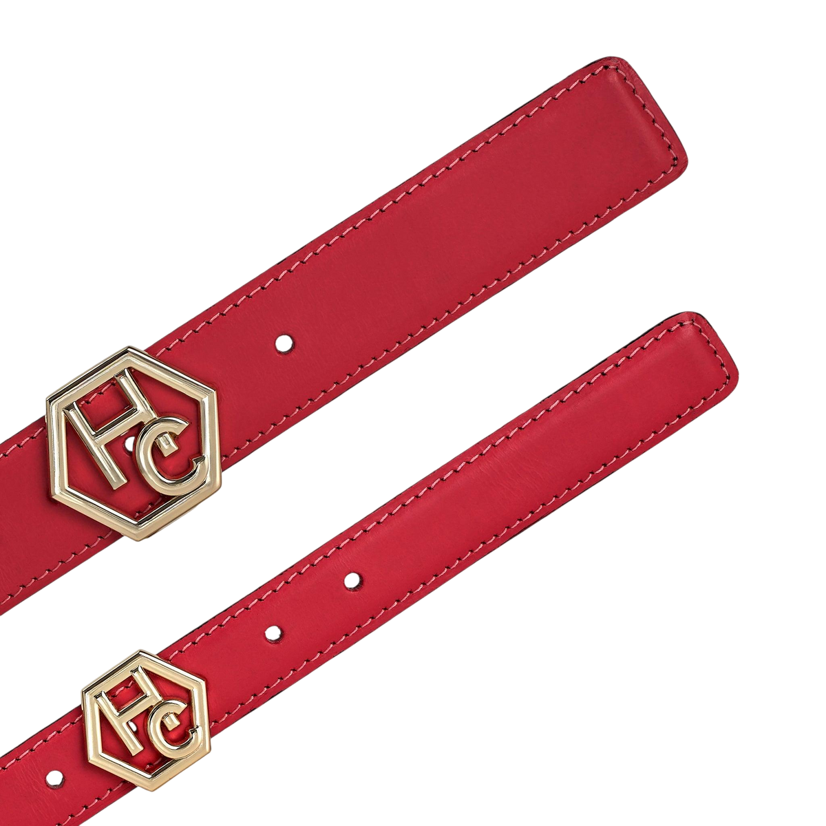 Edge stitching detail on women's reversible design leather belt - pink-red - Hedonist Chicago (1", reversible with black)