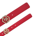 Edge finish detail on women's reversible design leather belt - pink-red - Hedonist Chicago (1", reversible with black)
