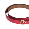 Buckle close-up on women's seamless edge leather belt - pink-red - Hedonist Chicago - close-up view (1.3")