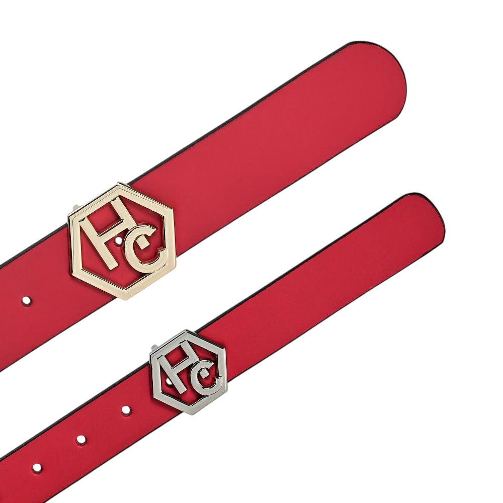 Edge stitching detail on women's seamless edge leather belt - pink-red - Hedonist Chicago (1.3")
