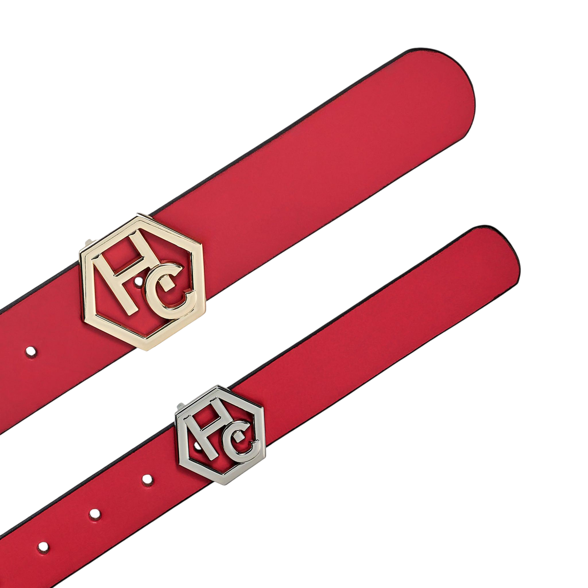 Edge stitching detail on women's seamless edge leather belt - pink-red - Hedonist Chicago (1")