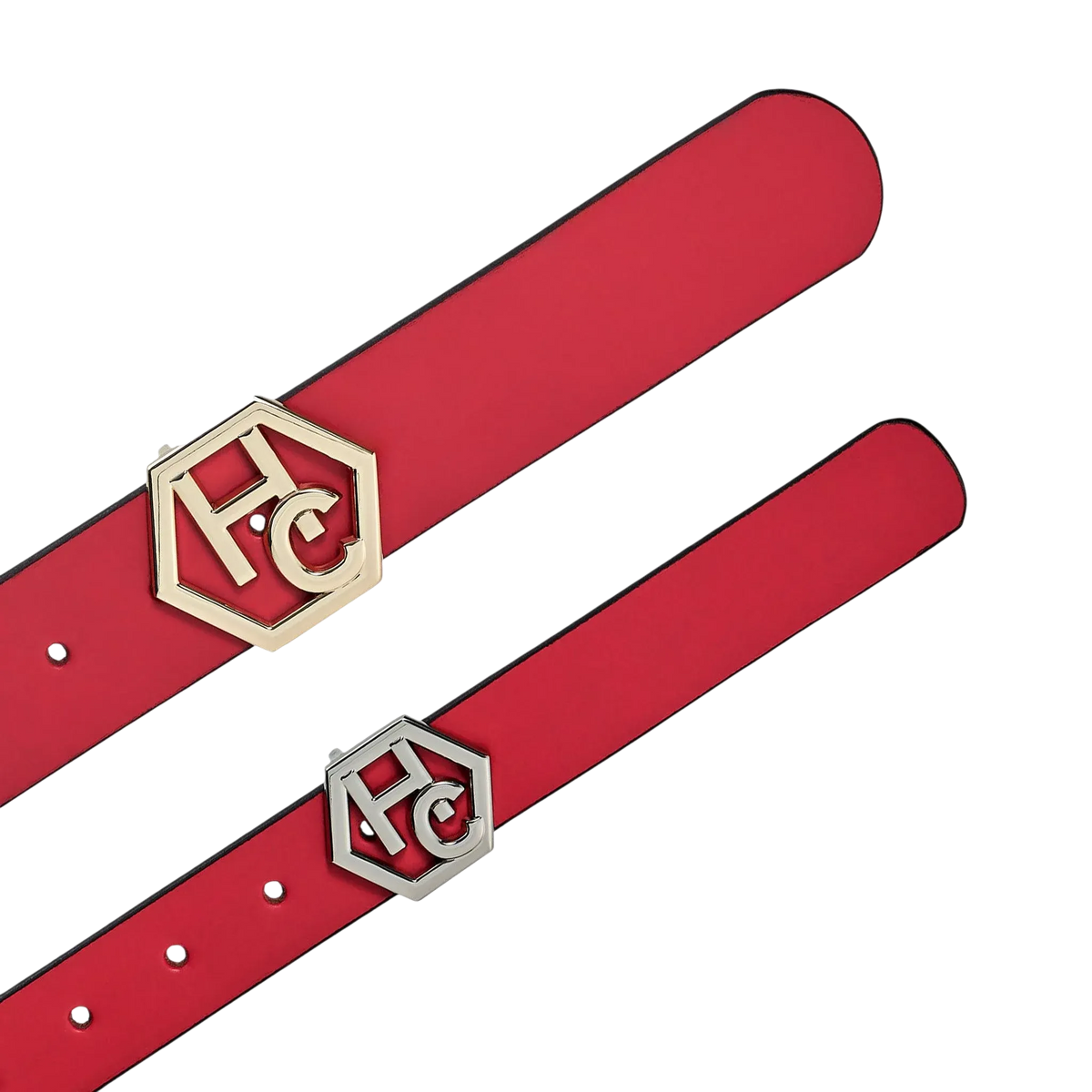 Edge finish detail on women's seamless edge leather belt - pink-red - Hedonist Chicago (1")