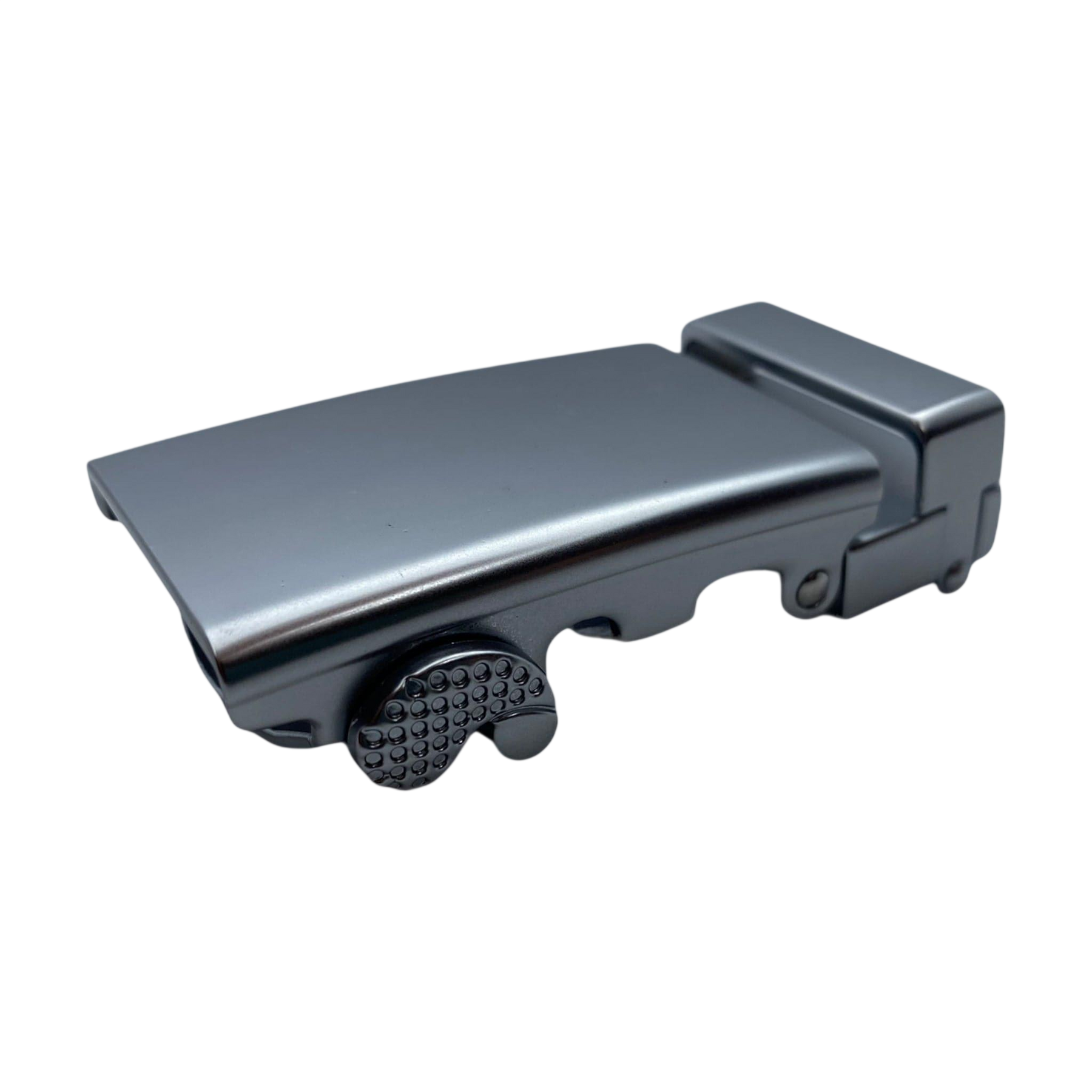 Plate blue gray ratchet belt buckle, 1.15 inch, front view