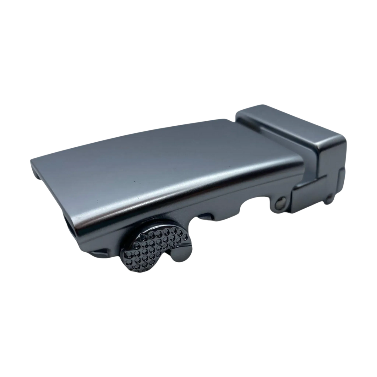 Plate blue gray ratchet belt buckle, 1.15 inch, front view