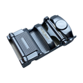 Plate blue gray ratchet belt buckle, 1.15 inch, top view close-up