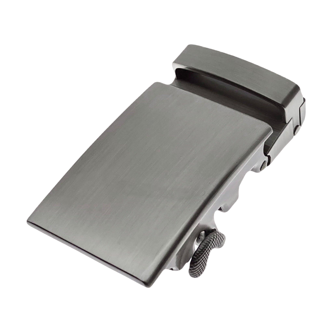 Plate brushed metallic ratchet belt buckle, 1.15 inch, front view