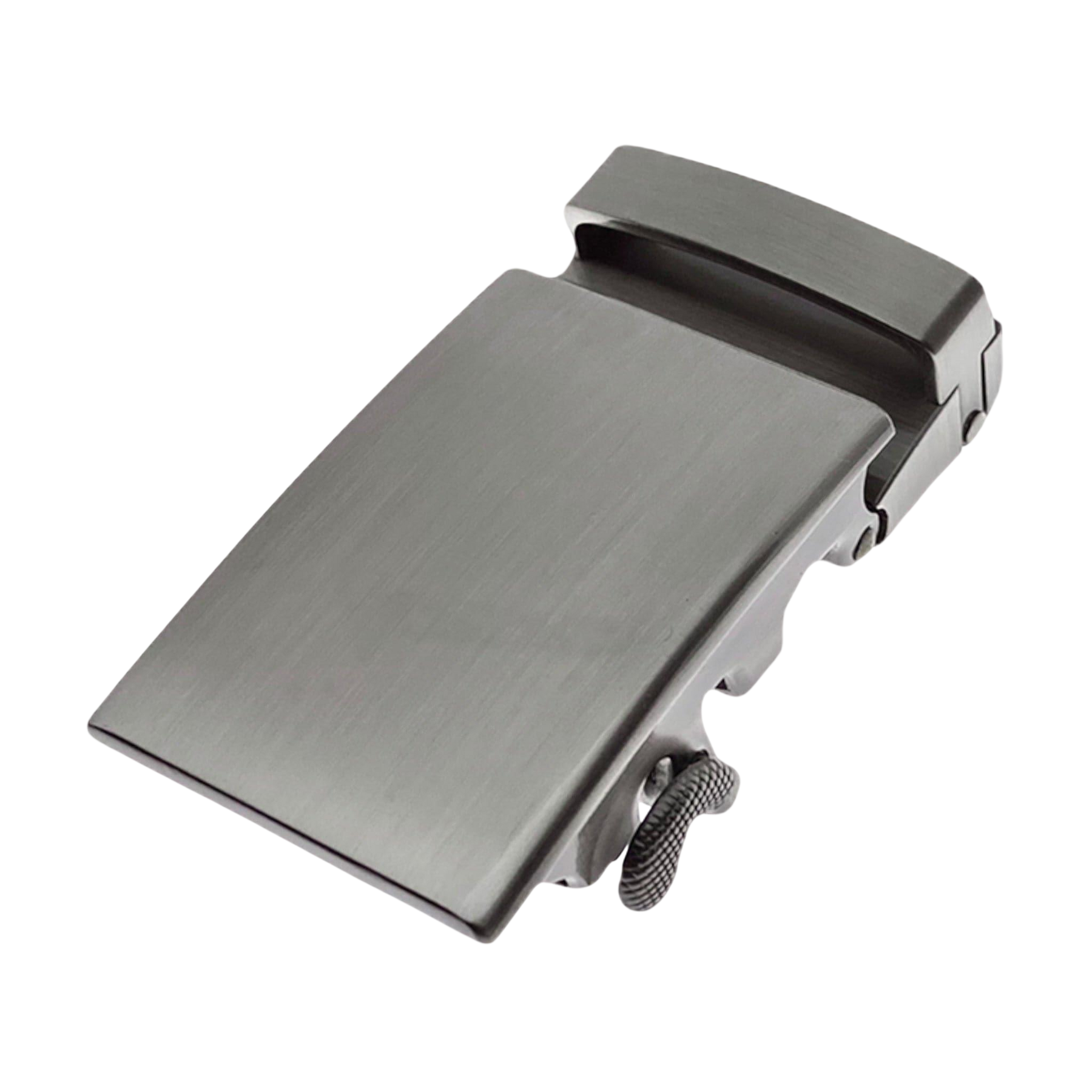 Plate brushed metallic ratchet belt buckle, 1.15 inch, front view