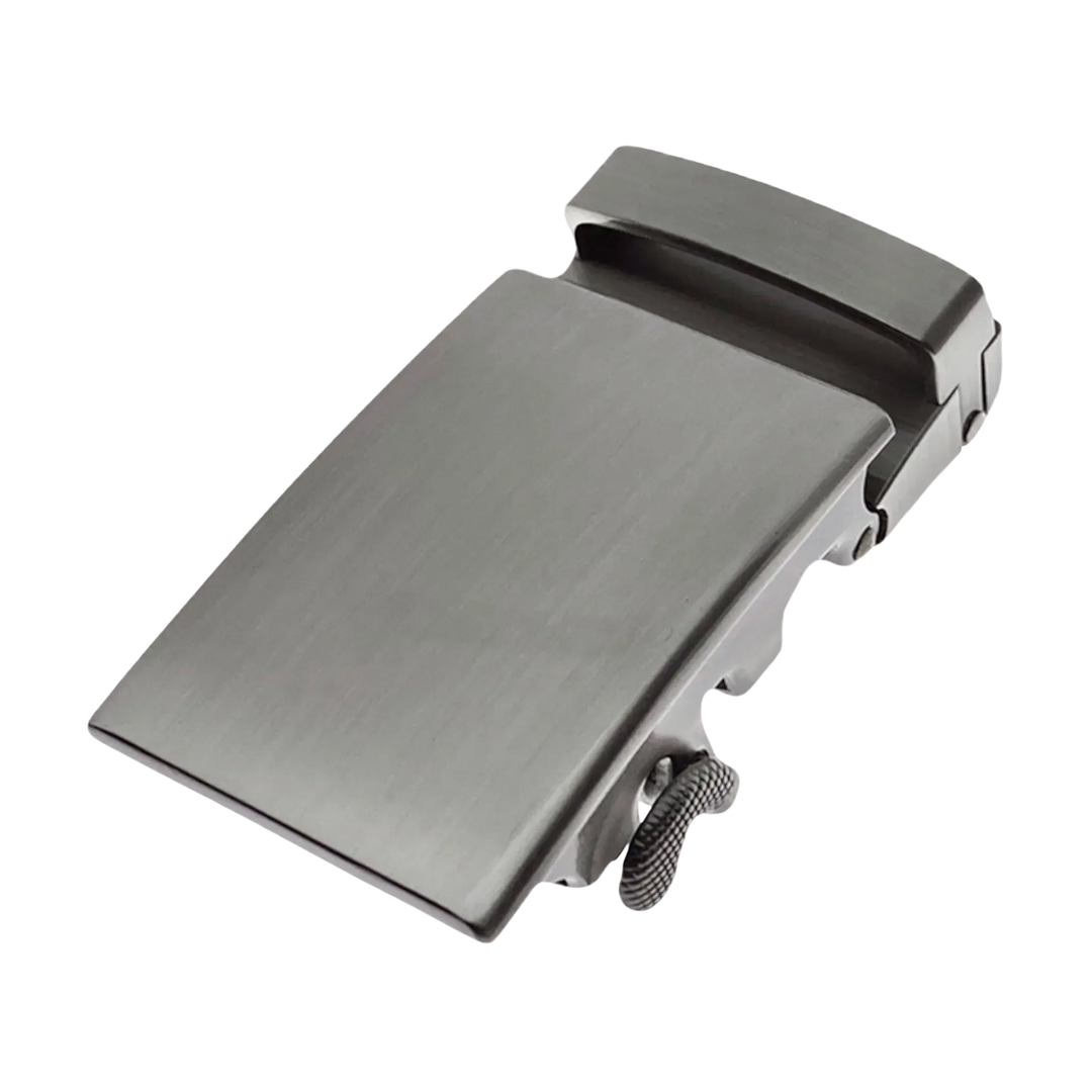 Plate brushed metallic ratchet belt buckle, 1.15 inch, front view