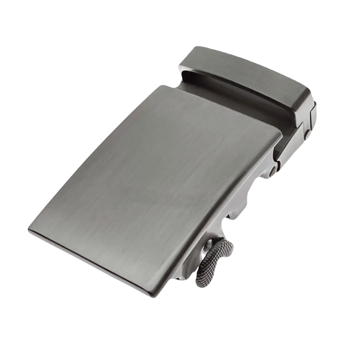 Plate brushed metallic ratchet belt buckle, 1.15 inch, front view