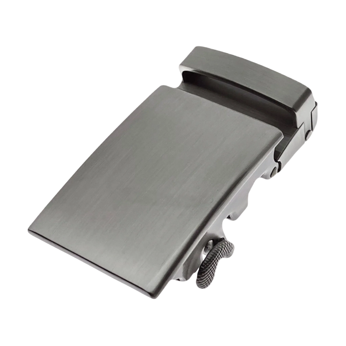 Plate metallic ratchet belt buckle, 1.38 inch, polished front view