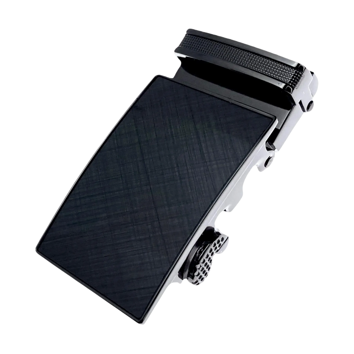 Plate saffiano ratchet belt buckle, 1.15 inch, textured front view