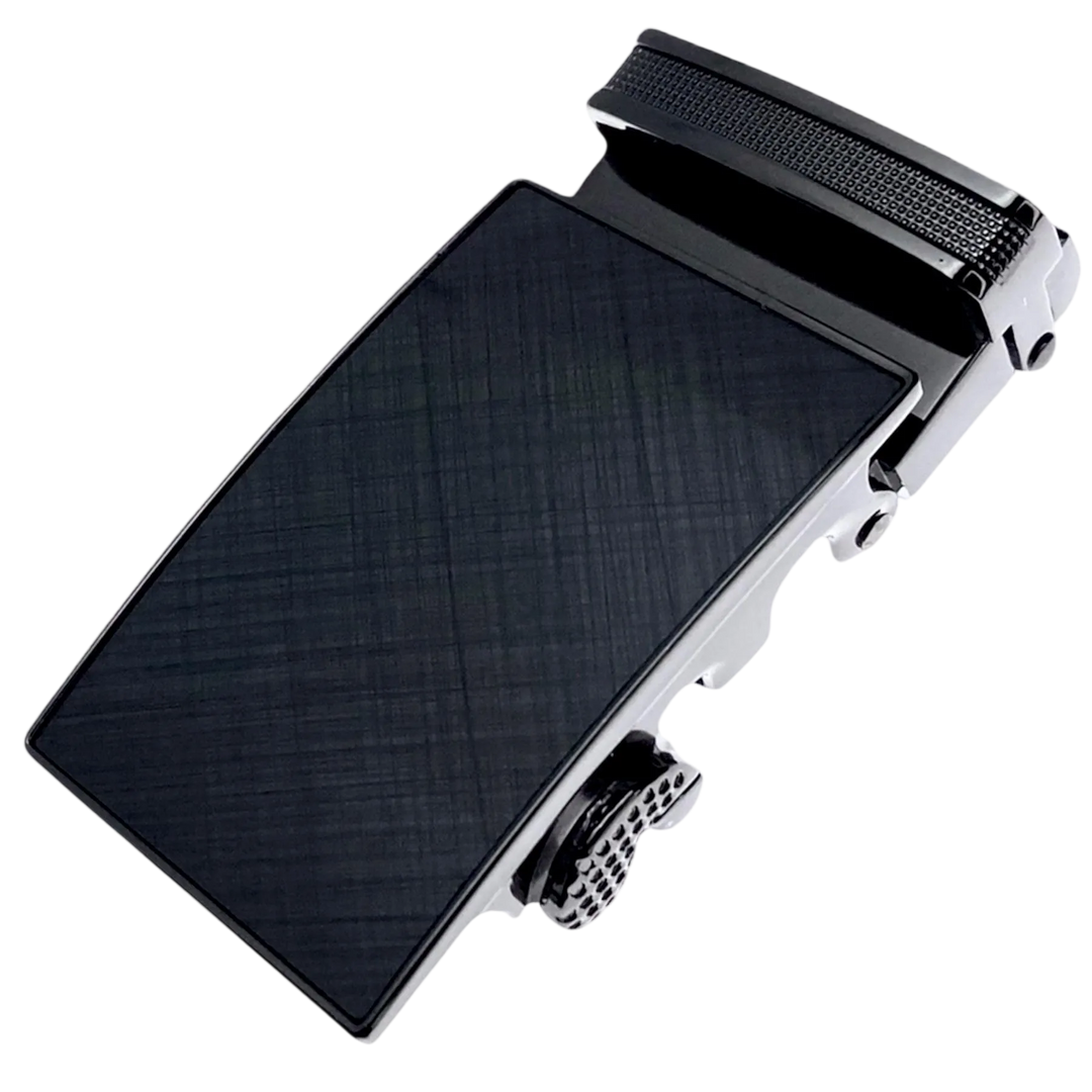Plate saffiano ratchet belt buckle, 1.38 inch, textured front view