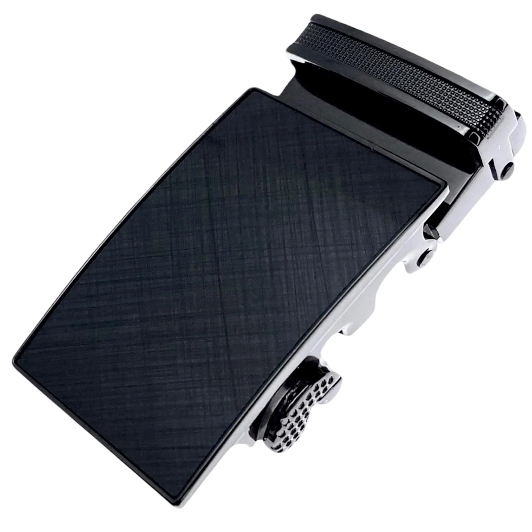 Plate saffiano ratchet belt buckle, 1.38 inch, textured front view