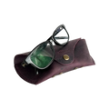 Soft Leather Eye Glasses Case in Plum with tinted-lens eyeglasses resting on top