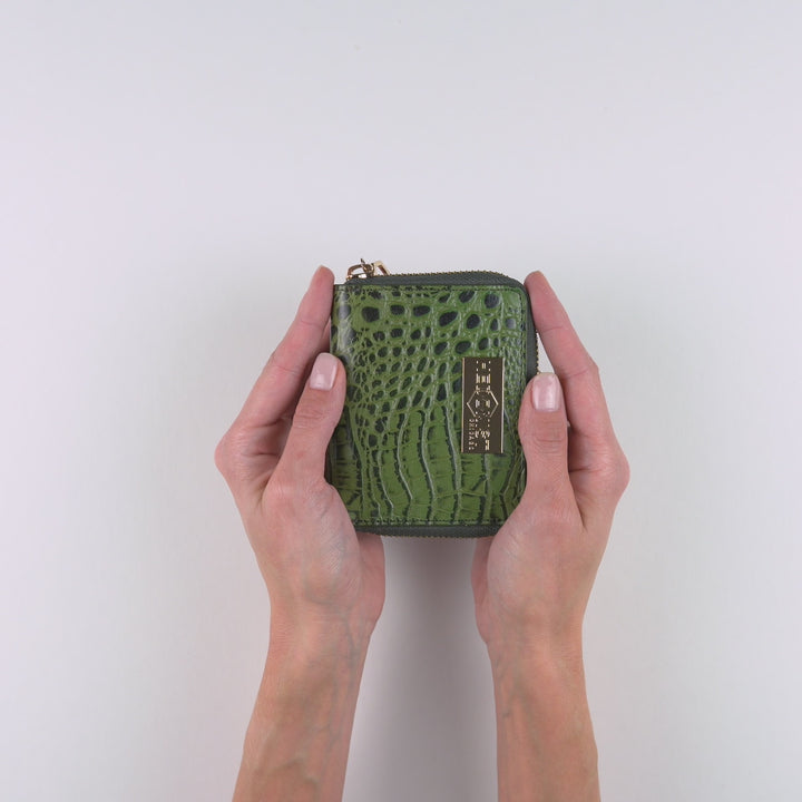 Embossed Green Zip Small Women Wallet Video | Hedonist Chicago