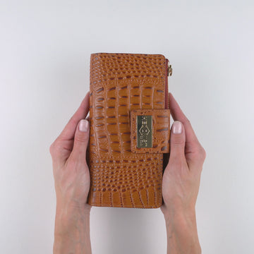 Hedonist Chicago tan passport case in tan, travel cover, full grain leather, angled view