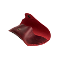 Soft Leather Eye Glasses Case in Red, open, angled view showing interior and side rivets