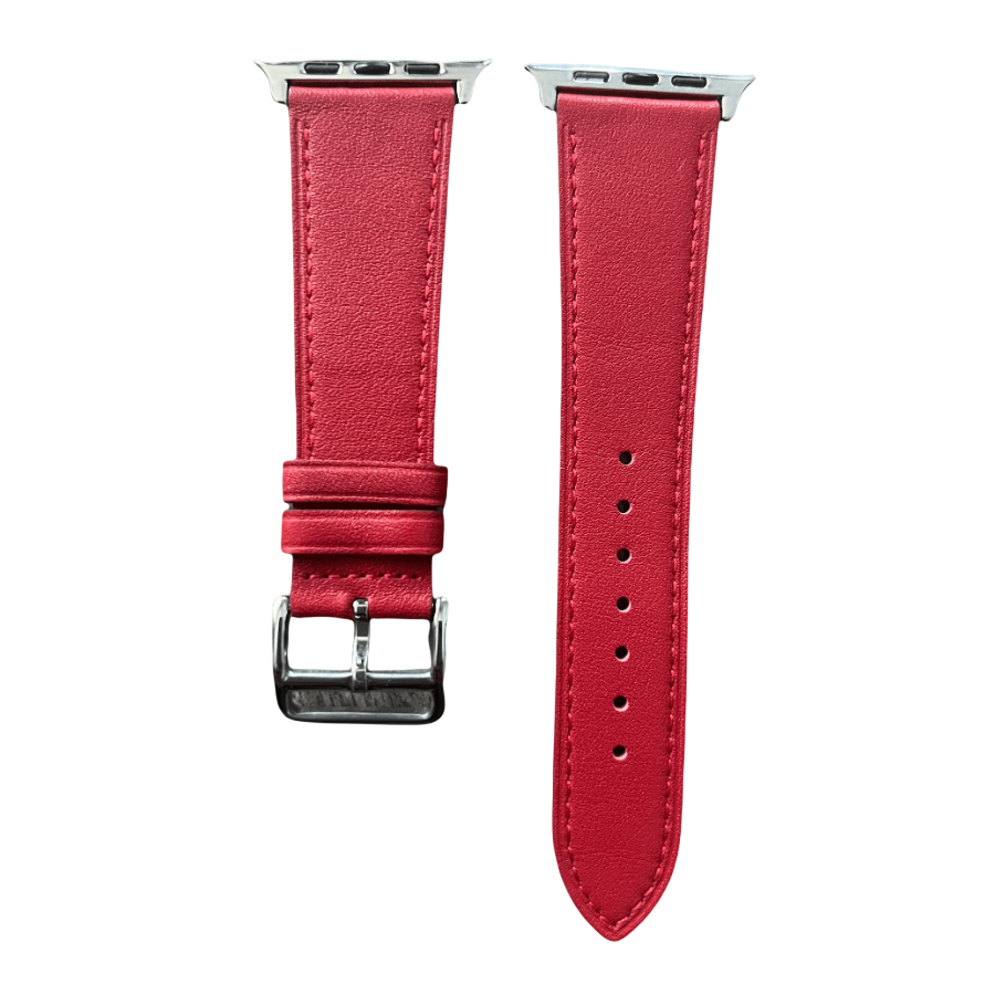 Red leather Apple Watch band, two-piece strap with buckle and holes