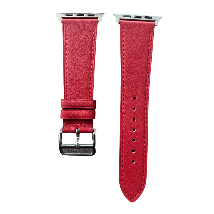 Red leather Apple Watch band, two-piece strap with buckle and holes