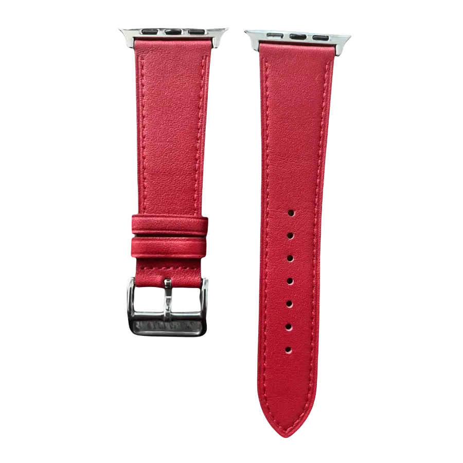 Red leather Apple Watch band, two-piece strap with buckle and holes