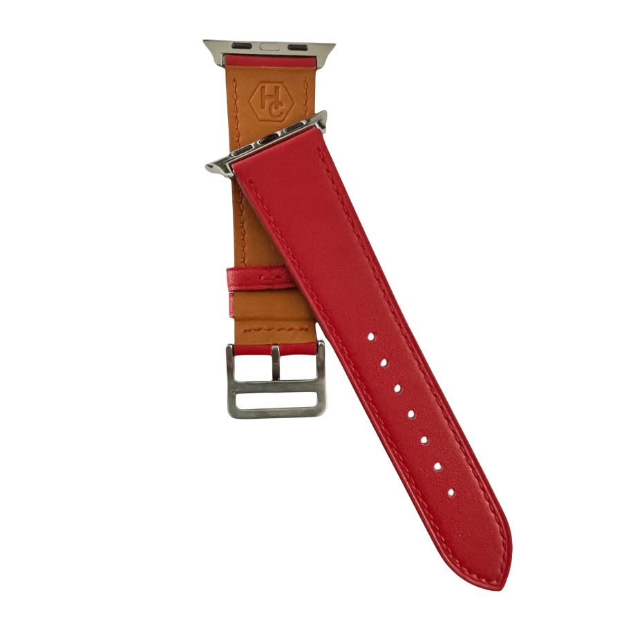 Red leather Apple Watch band, compatible with all Apple Watch models