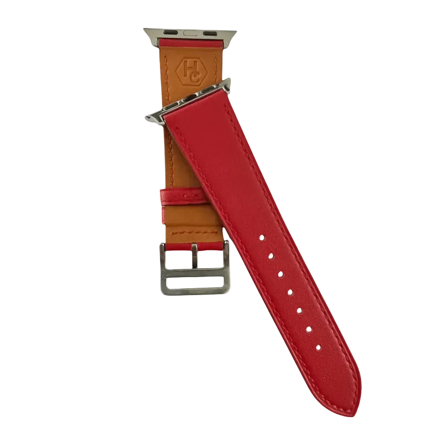 Red leather Apple Watch band, compatible with all Apple Watch models
