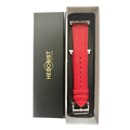 Red leather Apple Watch band, presented in gift box